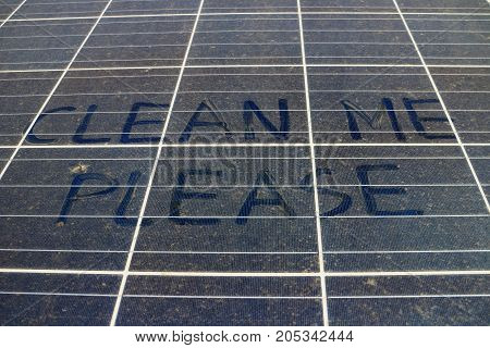 Dirty Dusty Solar Panels with Text Clean Me Please