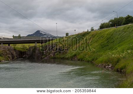 Glera River In Akureyri In Northern Iceland