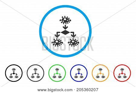 Epidemic Growth Scheme rounded icon. Style is a flat epidemic growth scheme grey symbol inside light blue circle with black, gray, green, blue, red, orange versions.