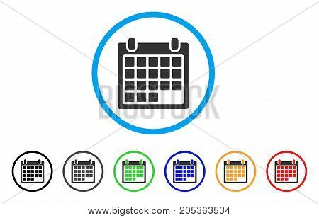 Schedule Calendar Grid rounded icon. Style is a flat schedule calendar grid gray symbol inside light blue circle with black, gray, green, blue, red, orange variants.