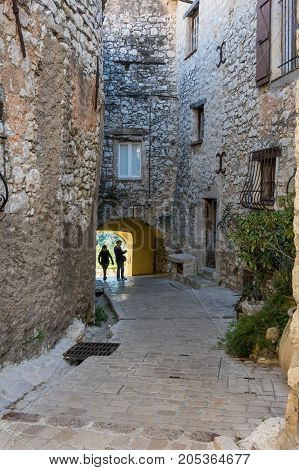 Street of Tourrettes-sur-Loup a medieval village in the Alpes-Maritimes department in southeastern France