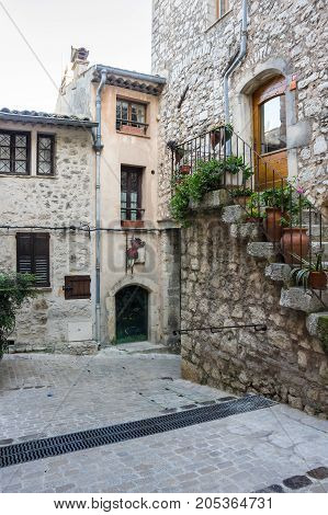 Street of Tourrettes-sur-Loup a medieval village in the Alpes-Maritimes department in southeastern France