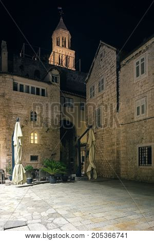 SPLIT,  CROATIA. Old city overlooking the bell tower of the Cathedral of St. Duje