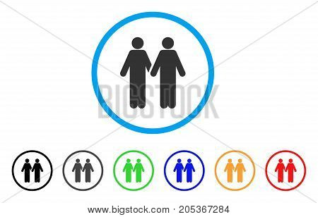 Adult Friends rounded icon. Style is a flat adult friends grey symbol inside light blue circle with black, gray, green, blue, red, orange color versions.