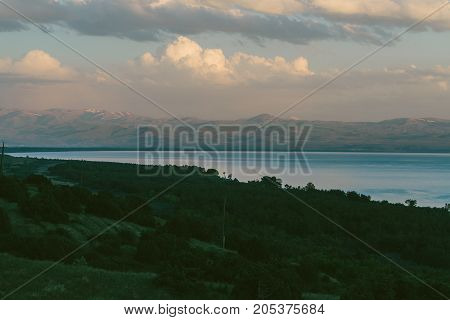 Lake Sevan, Armenia. horizontal shot in the evening