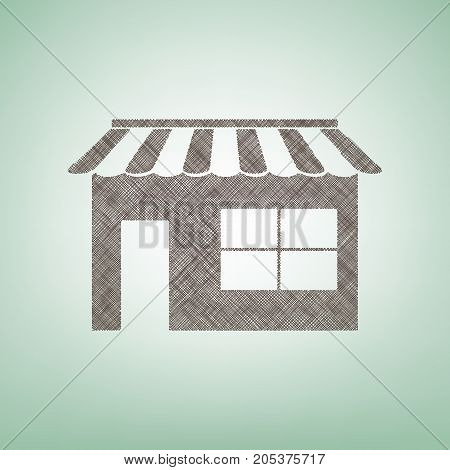 Store sign illustration. Vector. Brown flax icon on green background with light spot at the center.