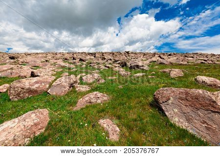 Stones on Mount Aragats, Armenia. horizontal shot