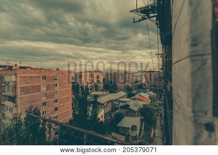 Sunset on the outskirts of Yerevan, Armenia. horizontal shot