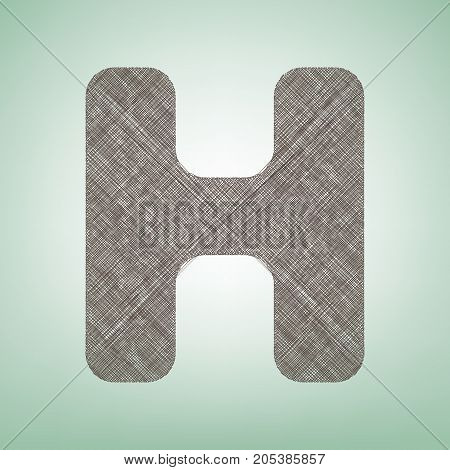 Letter H sign design template element. Vector. Brown flax icon on green background with light spot at the center.