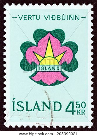ICELAND - CIRCA 1964: A stamp printed in Iceland from the "Icelandic Boy Scouts Commemoration" issue shows Scout Emblem, circa 1964.