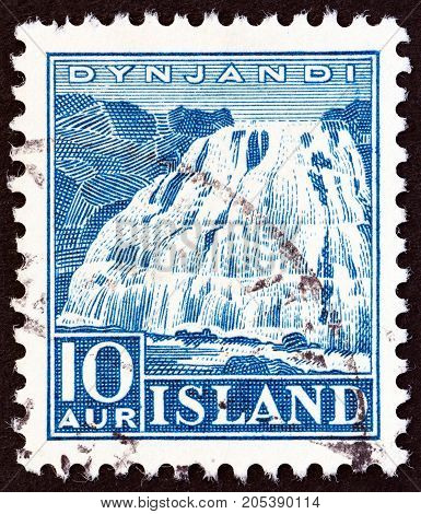ICELAND - CIRCA 1935: A stamp printed in Iceland shows Dynjandi Waterfall, circa 1935.