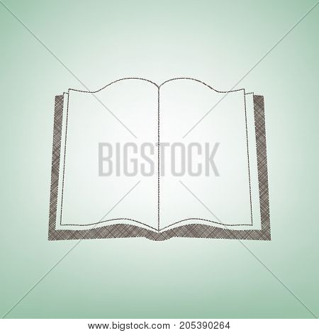 Book sign. Vector. Brown flax icon on green background with light spot at the center.