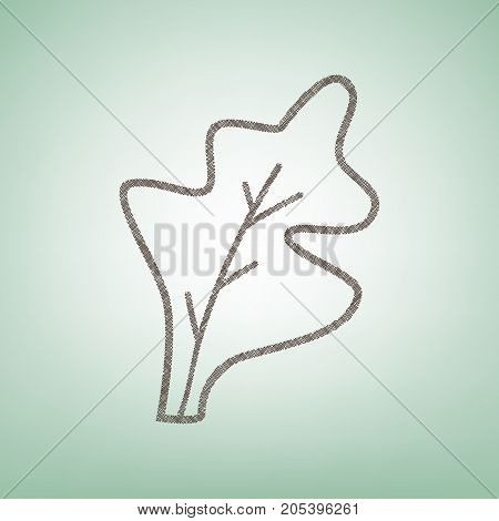 Lettuce leave sign. Vector. Brown flax icon on green background with light spot at the center.