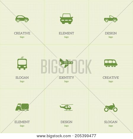 Set Of 9 Editable Transport Icons. Includes Symbols Such As Motorbus, City Drive, Drophead Coupe And More