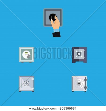 Flat Icon Strongbox Set Of Protection, Closed, Strongbox And Other Vector Objects