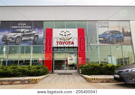 Prague, Czech Republic - September 23: Cars In Front Of Toyota Motor Corporation Dealership Building