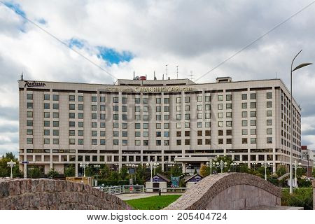 Moscow, Russia - September 16, 2017 - Radisson Slavyanskaya Hotel And Business Centre On Europe Squa