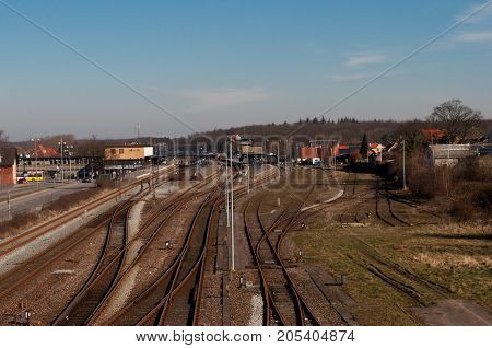 Railway Tracks In City Of Nykoebing F In Denmark