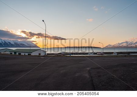 Sunset in Eyjafjordur in Iceland on a summer evening