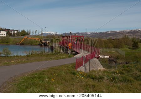 Bridge Over Glera River Dam In Iceland