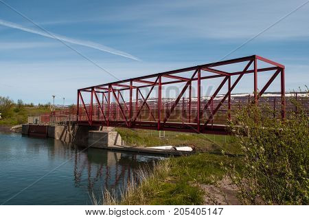 Old Bridge And Dam In Glera River In Iceland