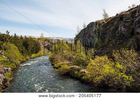 River Of Glera In Akureyri In Iceland