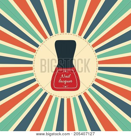 Vector illustration. Old nail polish bottle with red lacquer drop in vintage style