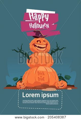 Scarecrow, Jack Lantern Happy Halloween Banner Party Celebration Concept Flat Vector Illustration