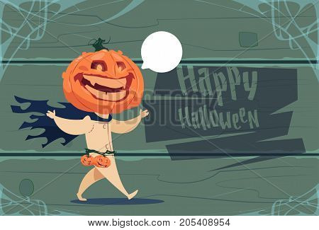Scarecrow, Jack Lantern Pumpkin Happy Halloween Banner Party Celebration Concept Flat Vector Illustration