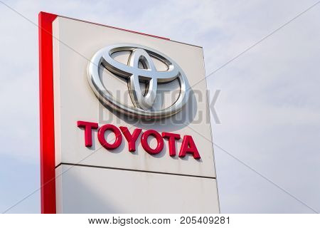 Prague, Czech Republic - September 23: Toyota Motor Corporation Logo On Dealership Building On Septe