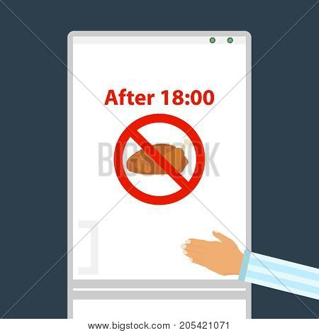 Person sneaking into the fridge at night. Night eating night hunger. Flat design vector illustration vector.