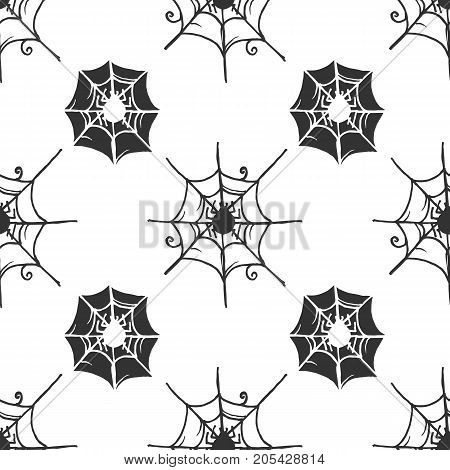 Doodle spider web halloween seamless pattern background.