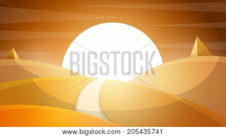 Desert landscape. Pyramid and sun. Vector eps 10