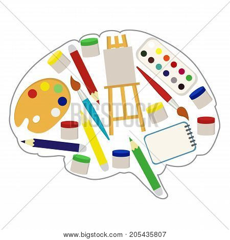 The artist's brain, flat style. Vector illustration.
