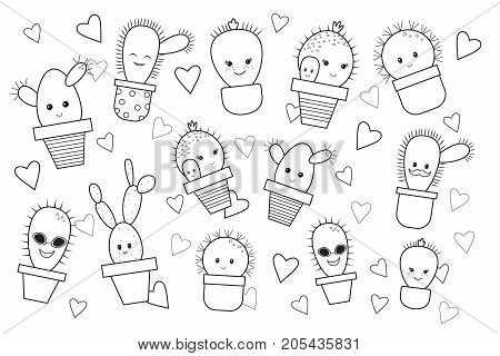 Funny cartoon cactus for kids, coloring book. Doodle style. Vector illustration.