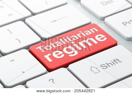 Political concept: computer keyboard with word Totalitarian Regime, selected focus on enter button background, 3D rendering