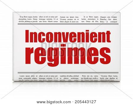 Political concept: newspaper headline Inconvenient Regimes on White background, 3D rendering