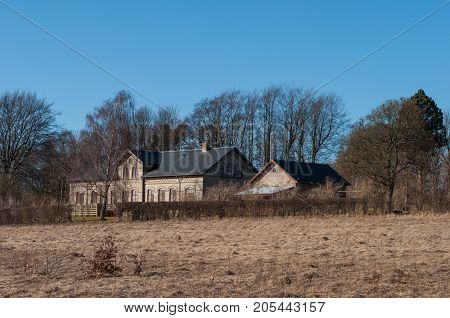 Old Buildings In Village Of Norre Tranders In The Suburbs Of Aalborg