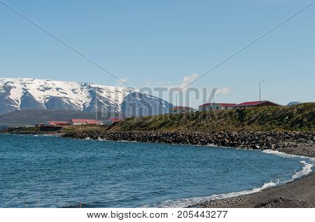 coast of Eyjafjordur in Iceland on a summer day