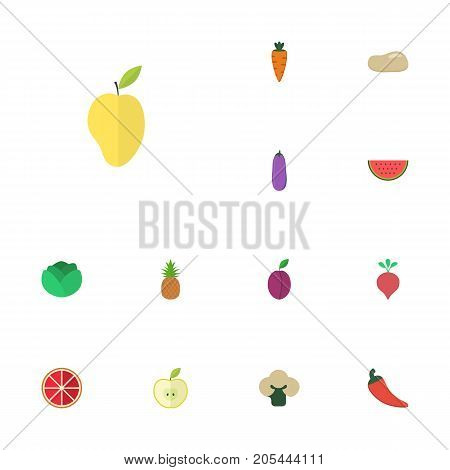 Flat Icons Praties, Mango, Ananas And Other Vector Elements