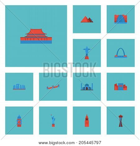 Flat Icons China, Beijing, India Mosque And Other Vector Elements