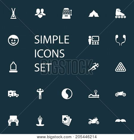 Elements Distance Learning, Ballance, Leisure And Other Synonyms Speed, Classroom And Yoga.  Vector Illustration Set Of Simple Yoga Icons.