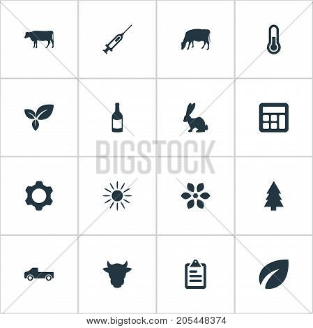 Elements Calculator, Livestock, Engine And Other Synonyms Medicine, Sunshine And Measurement.  Vector Illustration Set Of Simple Harvest Icons.