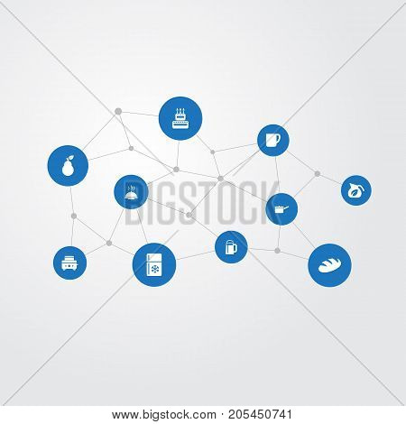 Elements Pitcher, Breakfast, Friedge And Other Synonyms Pastry, Restaurant And Pear.  Vector Illustration Set Of Simple Cooking Icons.