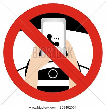 No Texting While Driving Concept Sign , Isolated on White Background Vector Illustration