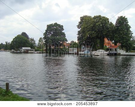 Boats in the lake of Silkeborg in Denmark
