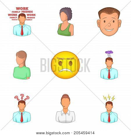 Personification icons set. Cartoon set of 9 personification vector icons for web isolated on white background