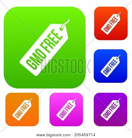 GMO free price tag set icon color in flat style isolated on white. Collection sings vector illustration