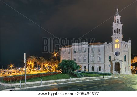 Croatia. Evening view In church and monastery of St. Frane Split. Lovely Franciscan church with a tower and an old Monastery. Valuable sacral Roman and Baroque works.