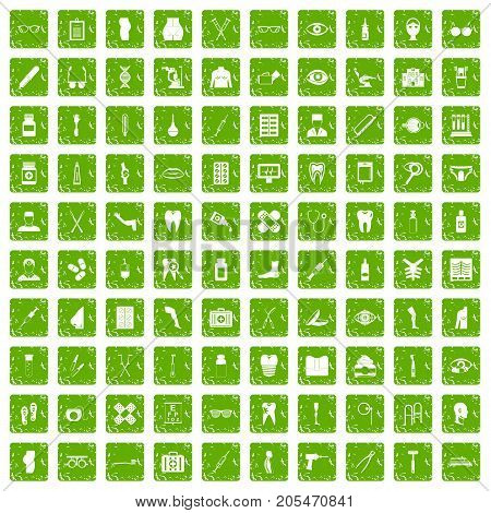 100 pharmacy icons set in grunge style green color isolated on white background vector illustration